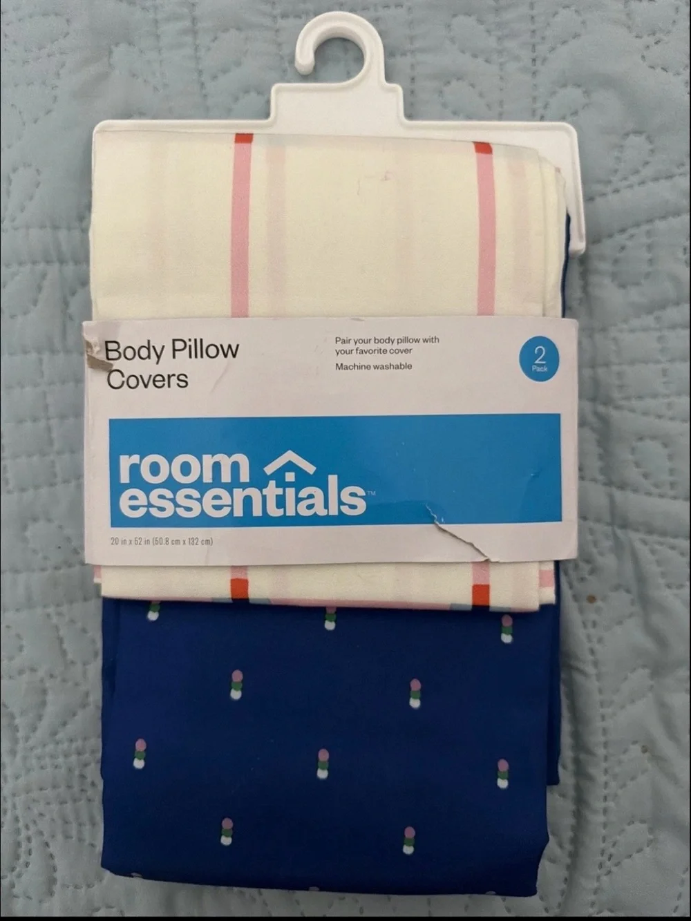 Room Essentials Body Pillow Covers 2 Pack Blue Dot Pink Grid 20x52